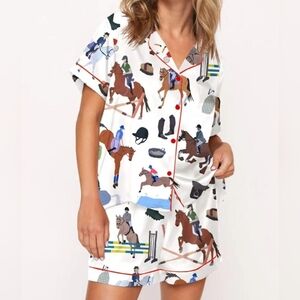 SheShow Equestrian Dressage Horse Silky Satin Pajama Set For Women
